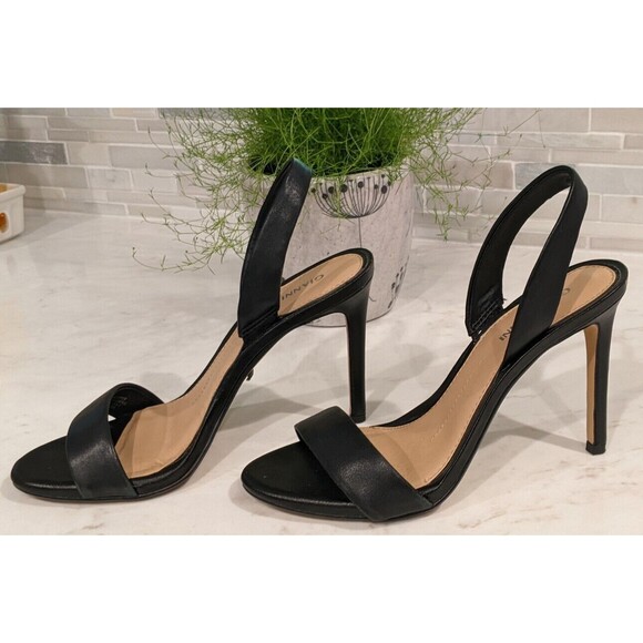 GIANNI BINI Black Leather Sling-Back 4" Stiletto Heel One-Strap Sandals 7M - Picture 5 of 11